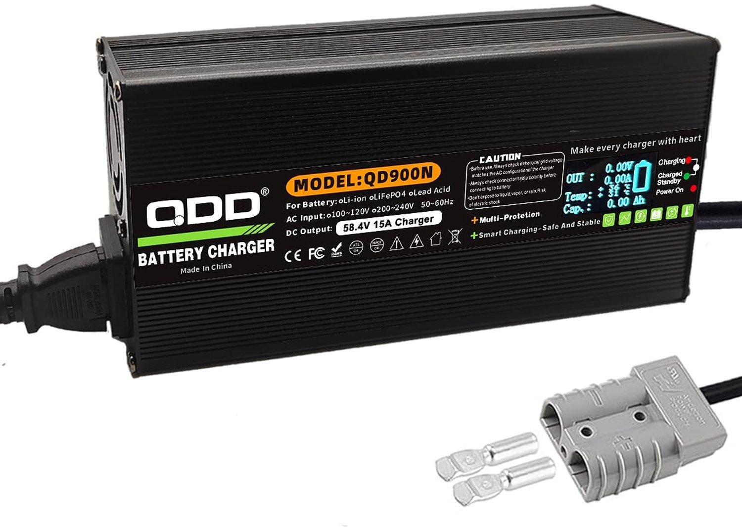 Acculader LiFePO4 - 58,4 V 15 A - 220 V Ingang - Zwart Aluminium - Voor 48 V Batterijen