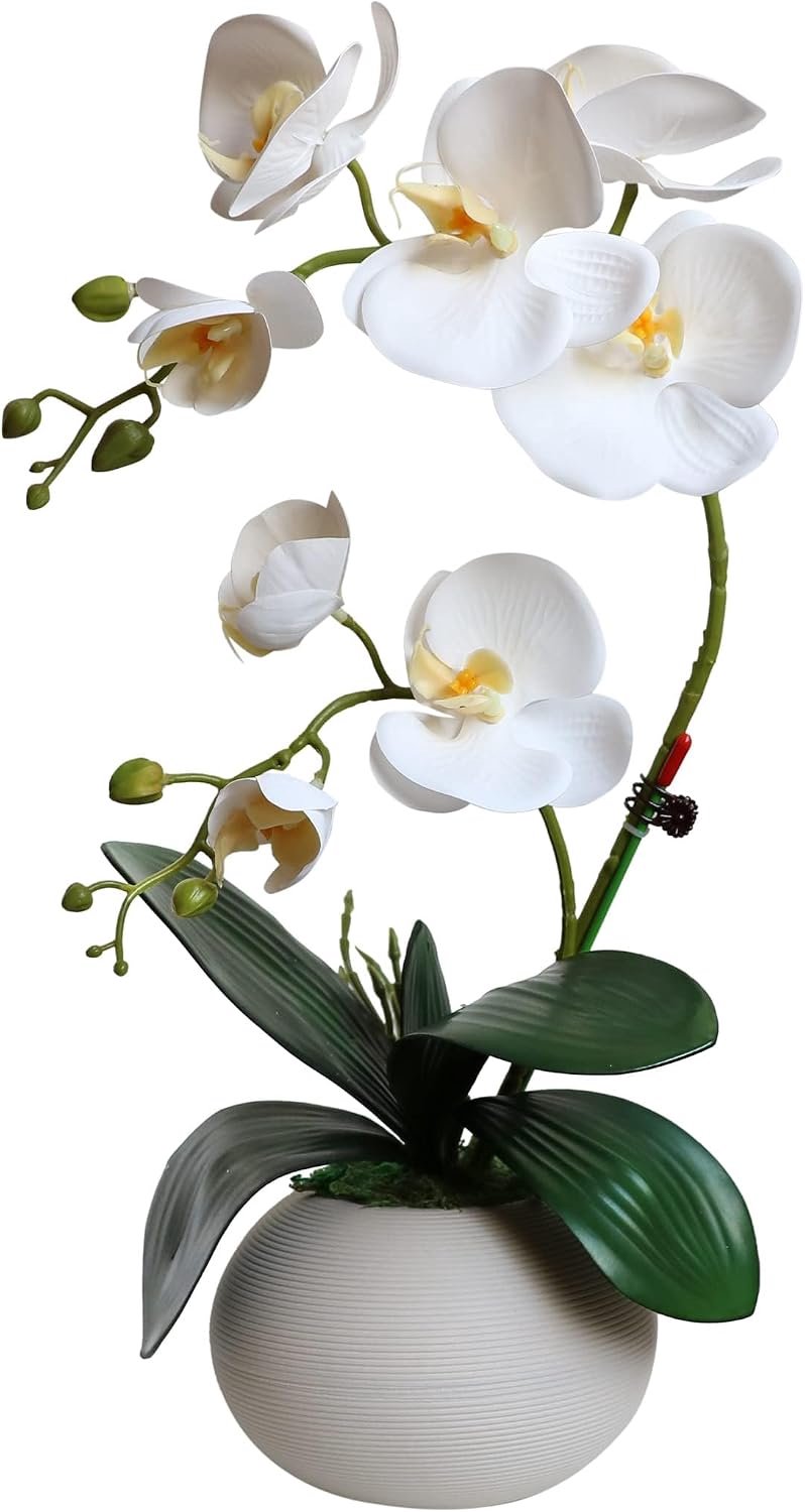 Forlaoers Hoge 17 inch witte echte touch Phalaenopsis orchidee kunstbloemen met vaas faux plant voor thuis woonkamer decor indoor badkamer decoratie ingemaakte kantoor tafel centerpieces arrangementen