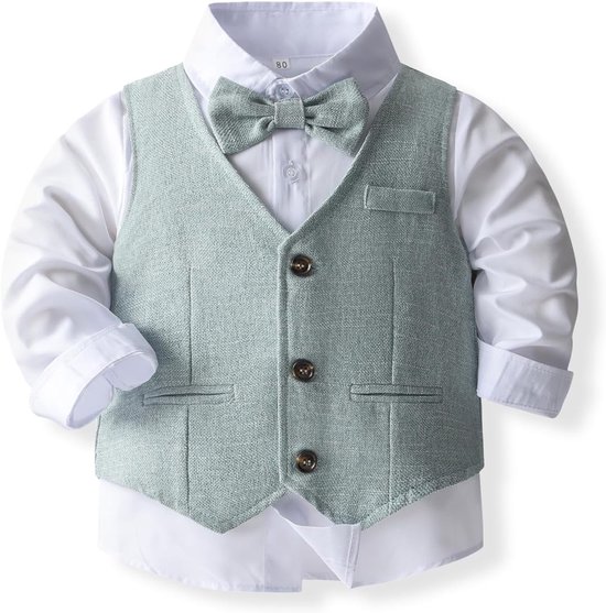 Formeel pak set voor baby's en peuters, gentleman met vest met vlinderdas, jurk, hemd, broek, bruiloftspak voor kinderen — afbeelding 3