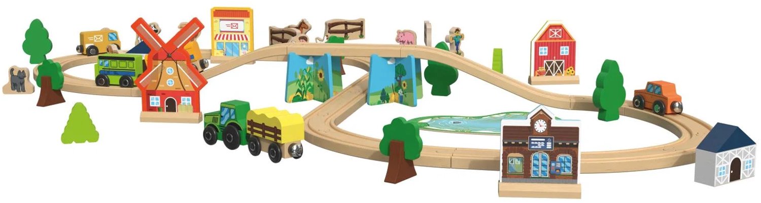 Houten treinbaan - Boerderij - 57 stuks - Playtive - Treinbaan - Hout - Treinbaanset