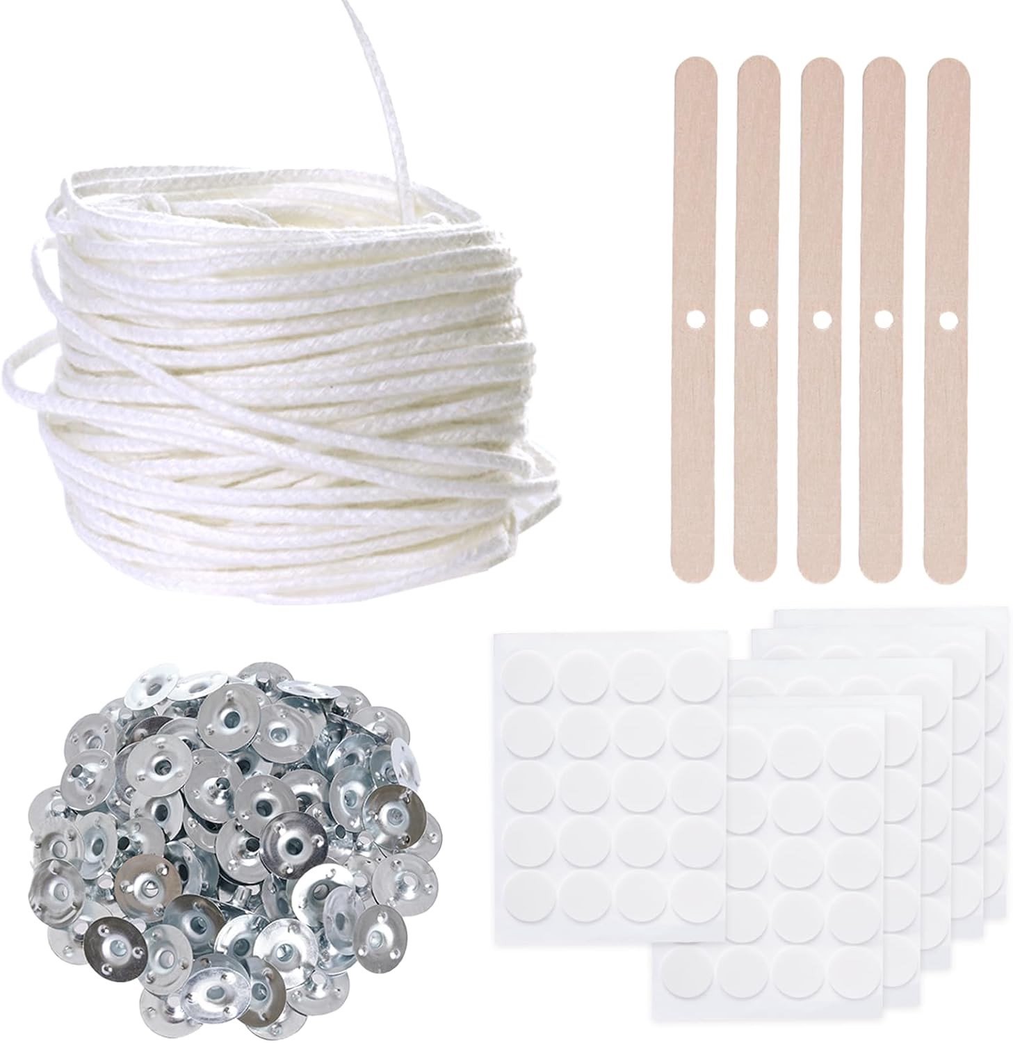 1600 cm Kaarsenlont met metalen bases, stickers en houten strips voor DIY kerstkaarsen en ambachtelijke projecten