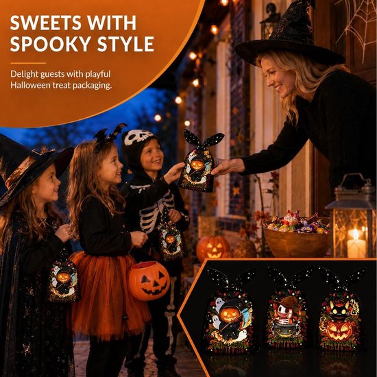 100 Stuks Cellofaanzakjes Bedankjes Eindfeest Halloween Zakjes Voor Snoep, Om Te Vullen Met Koekjes Chocolaatjes 13.5 * 22.5cm 3 Stijlen(A) — afbeelding 5