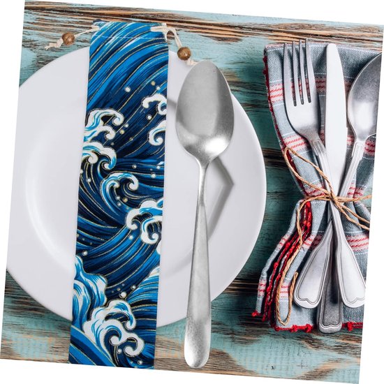 4 Stuks Delige Japanse Stijl Opbergzakjes met Trekkoord Duurzame Katoenen Etui voor Vorken Kammen Waaiers Beschermt Tafelgerei tegen Vuil voor Feestelijke Diners — afbeelding 4