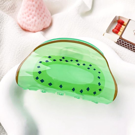 2 stuks haarspeldjes in de vorm van fruit - haaraccessoires van acryl met citroen en kiwi, mooie opvallende haarspeldjes 9,5 x 5 cm/8 x 4,5 cm — afbeelding 2