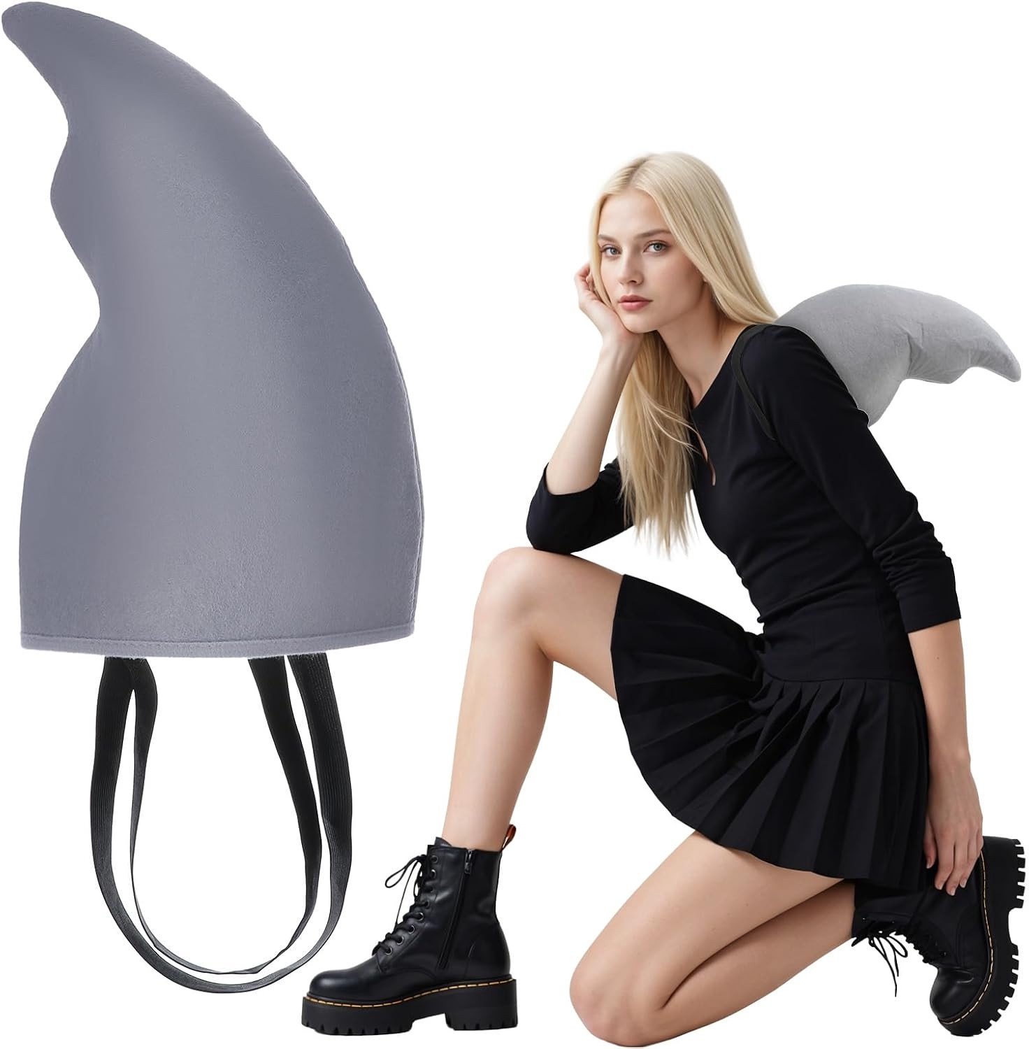 Visvin kostuumaccessoires set voor strandfeesten, cosplay en grappige outfits - grijze vinnen en harnas