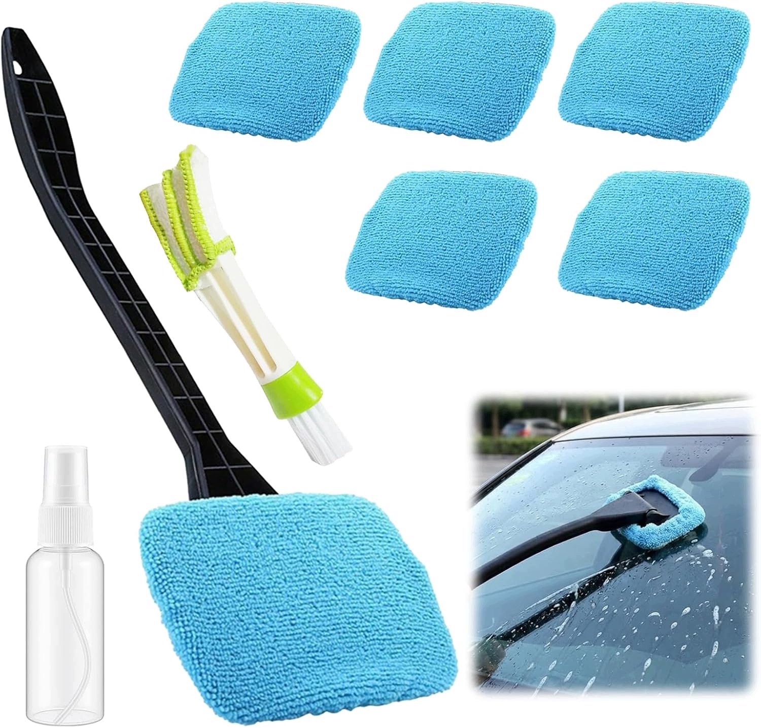 Autoglas Reinigingsset: 6 Microvezelpads & Spuitfles