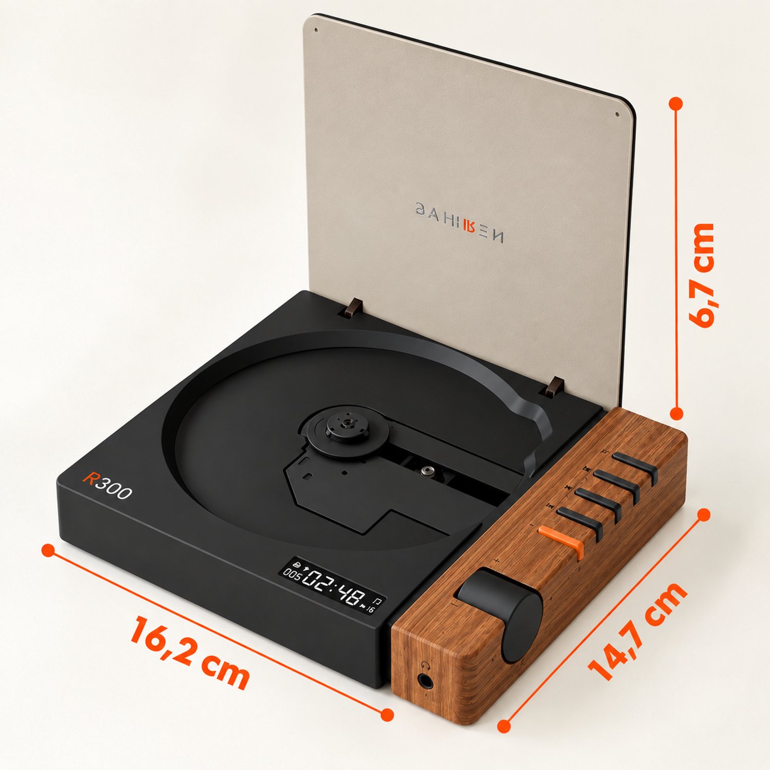 Veya CD Speler - Draagbare - Bluetooth - Oplaadbare batterij - CD en MP3 - Zwart - Hout - Stijlvolle uitstraling - 16,2 × 14,7cm
