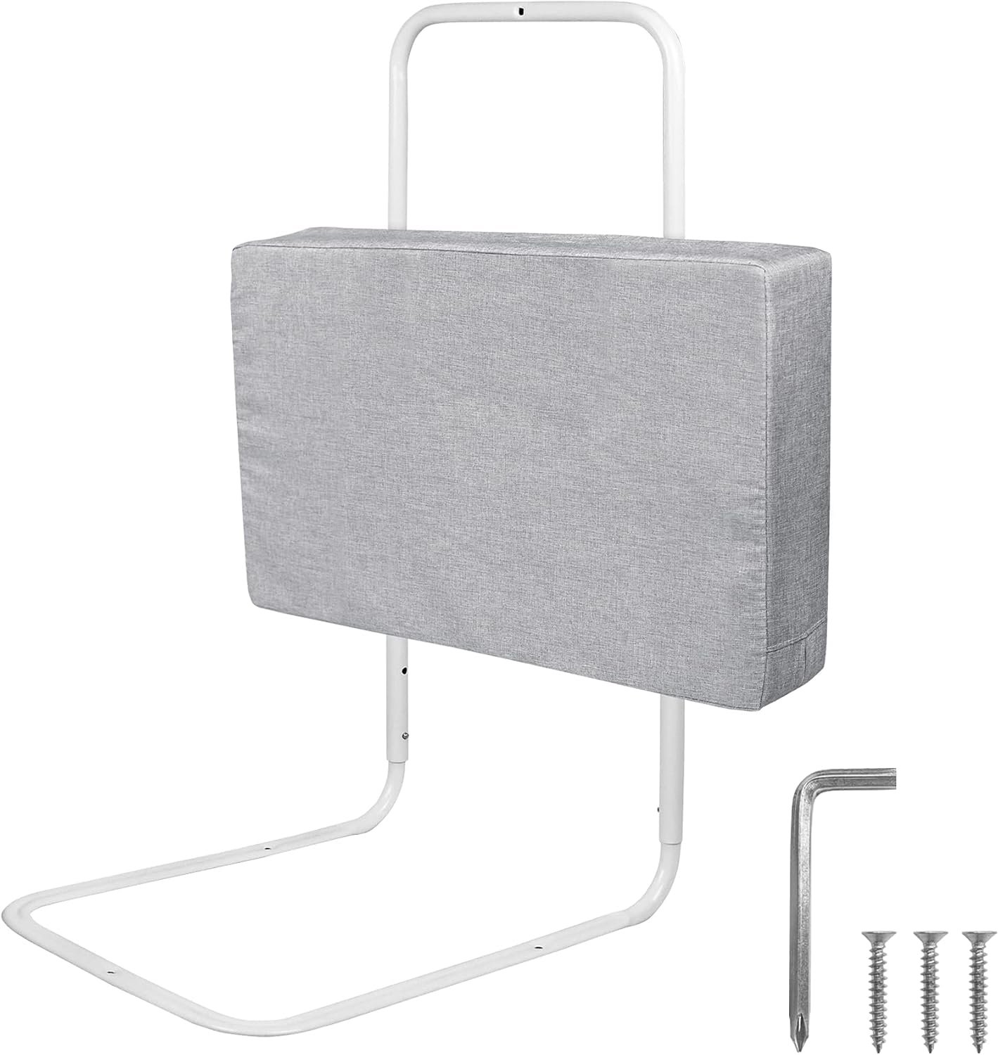 Froadp 50cm Uitvalbeveiliging Softpack Kinderbedbeschermer Draagbaar Bedhek in Hoogte Verstelbaar Kinderhek Baby Bedhekje Bedrandbeschermer voor Kinderbedje (Linnen Grijs)