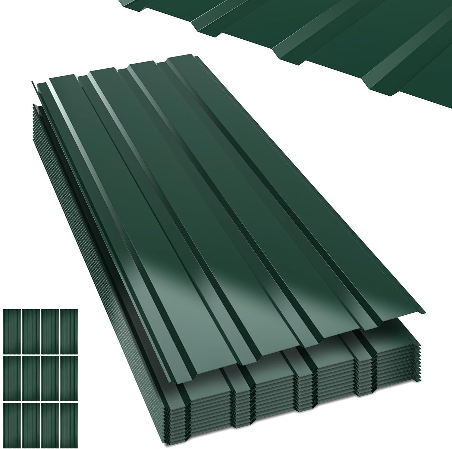 24 x trapeziumplaat 115 x 45 cm = 12,42 m²-0,25 mm, glad oppervlak, dakplaat, golfplaat voor dak, tuinhuis, garage, schuur, weerbestendig, handschoenen (groen)