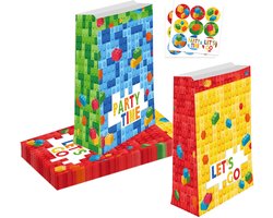 24 stuks Building Block Favor Bags Bricks Candy Treat Paper Party Bags voor Verjaardag Party Decoration Supplies
