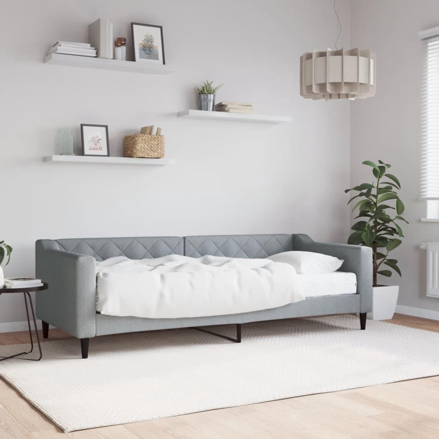 dagbed met matras lichtgrijs 80 x 200 cm stof Cornice da letto per soggiorno Struttura del letto dell'hotel Telaio per Camera da letto Adatto per Camera da letto