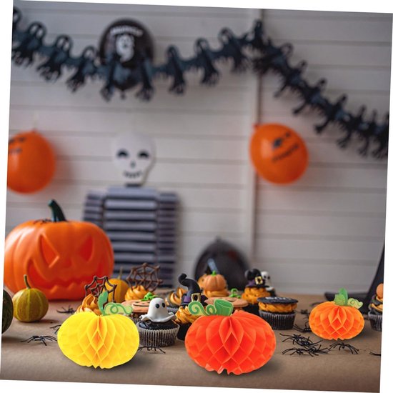 6 Stuks Halloween Papieren Pompoen Honingraat Hangende Feestversiering in Levendige Kleuren Herbruikbaar Geschikt voor Diverse Feestlocaties — afbeelding 4