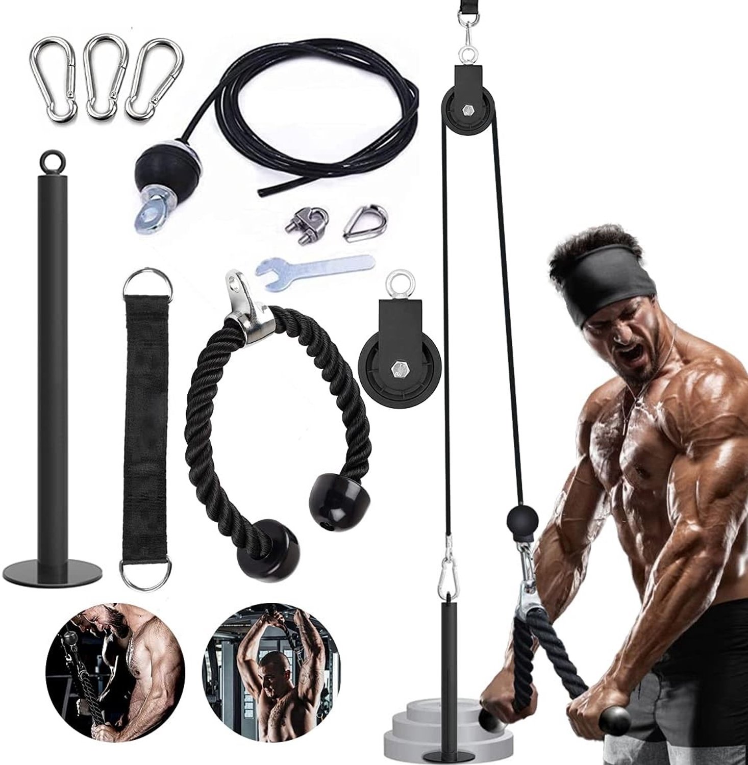 Triceps Fitness Systeem voor Thuis - Kabel Pulley Machine voor Lat Pulls en Arm Versterking met Verstelbare Touwtrek Mechanisme
