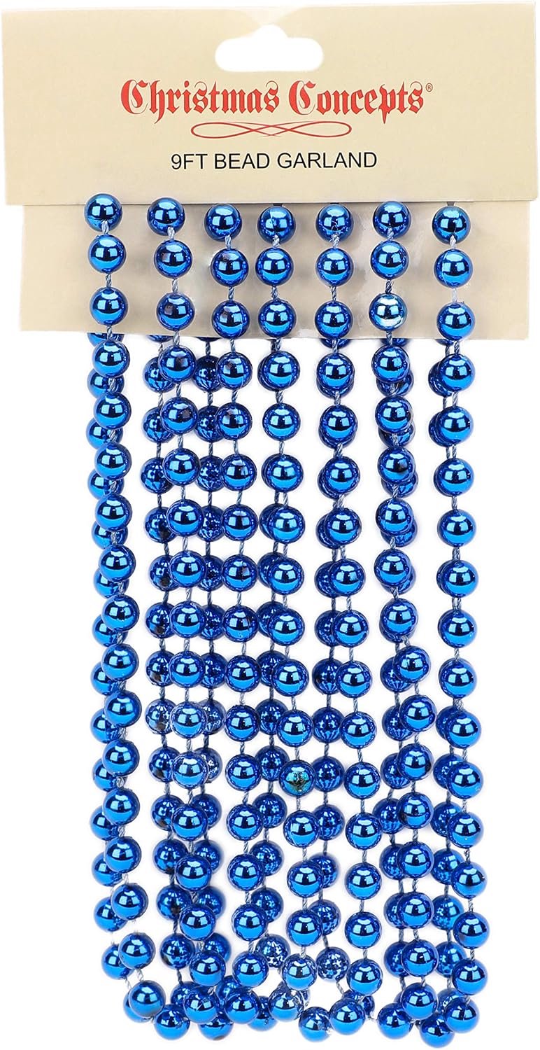 9ft Christmas Bead Necklace - Christmas Bead Garlands - Christmas Decorations (Royal Blue)