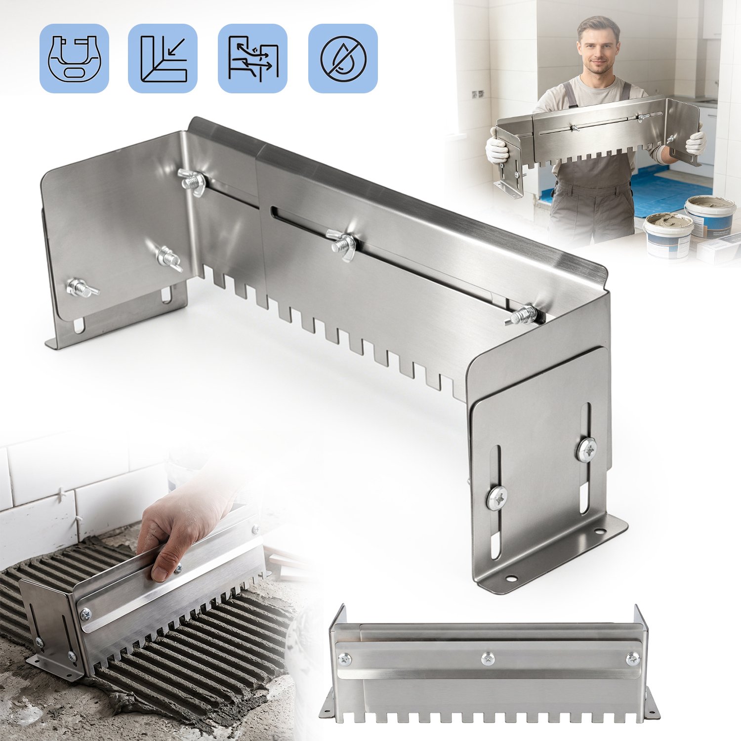 Verstelbare Lijmkam Voor Tegels, Voor Tegellijm, Voorkomt Overstroming Bij Wand-en Vloerwerkzaamheden, 30-60 Cm.