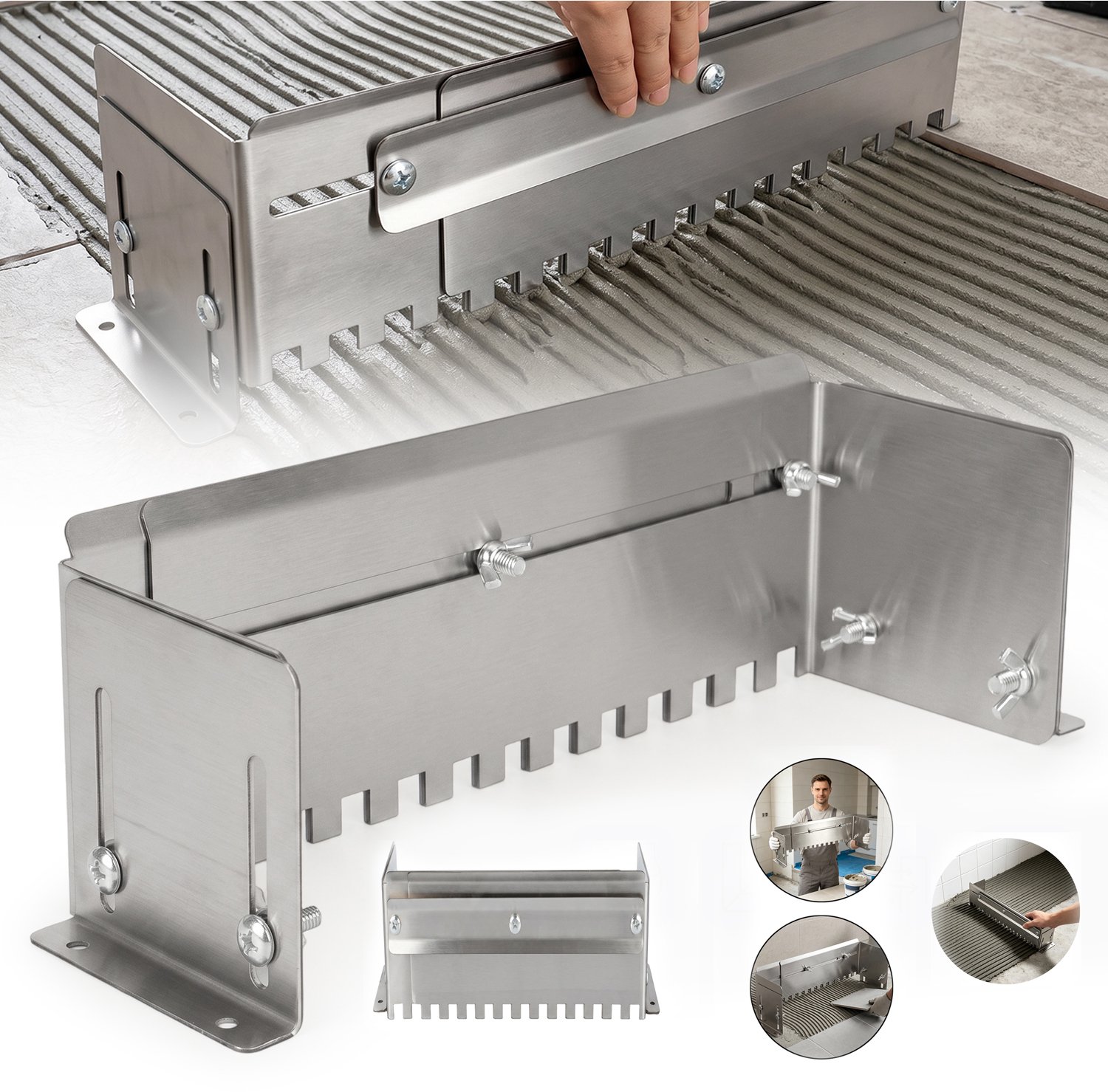 Verstelbare getande troffel, Lijmverdeler, Tegel Nivelleerder 30-60 cm, voor tegelwerk in badkamer en keuken.