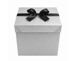 Cadeaudoos met deksel - Matzilver met zwarte strik - Perfect voor kleine cadeaus - 15 x 15 x 15 cm