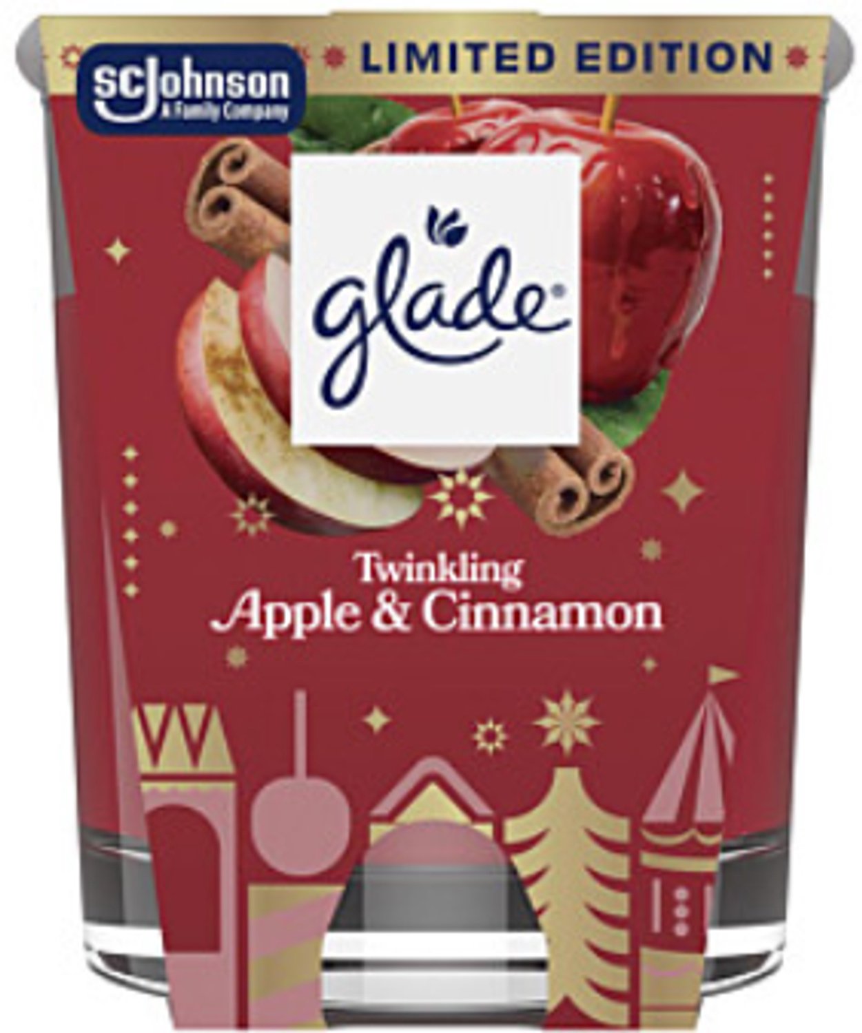 Kerst Geurkaars in Glas - Twinkling Apple & Cinnamon - Glade | 1x 112g - Wintergeur Kaars in Glas - Brandduur: tot 30 uur