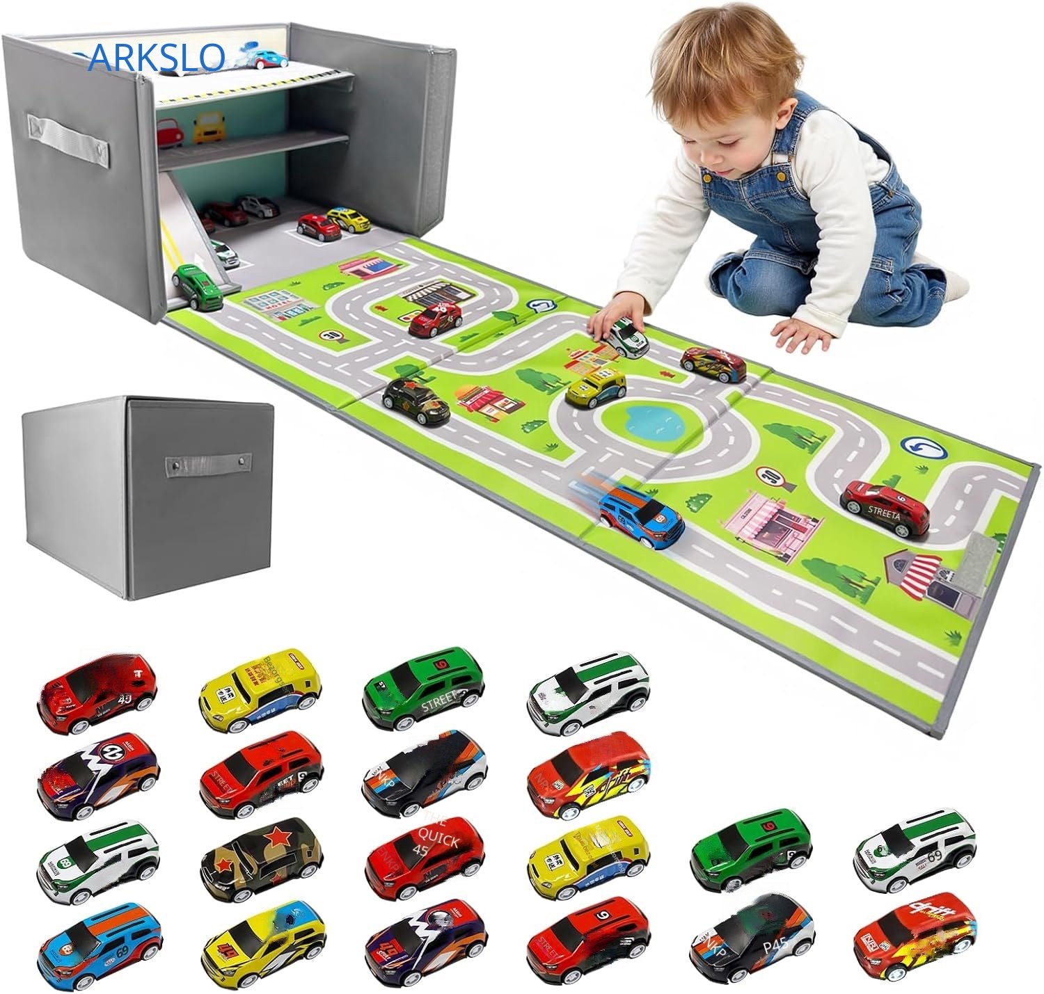 QEVA Autogarage Speelgoed - Parkeergarage Speelgoed - Speelgoed Garage -Grijs - 40cm x 30cm x 15cm