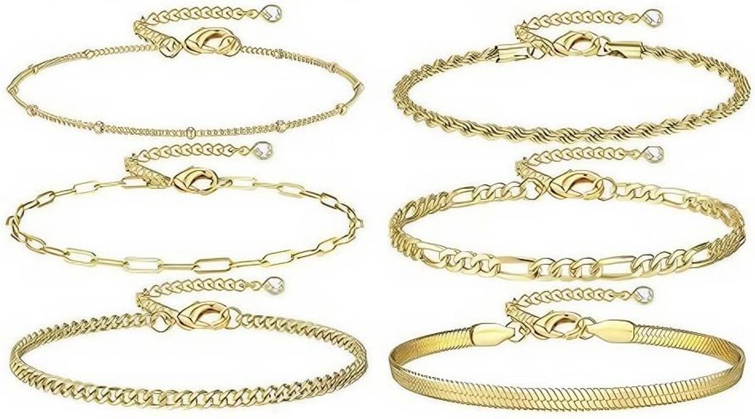 6 stuks enkelkettinkjes voor dames, meerlaagse enkelbandjes, set voetarmbanden, minimalistische stijl, gelaagd - ShopVlot