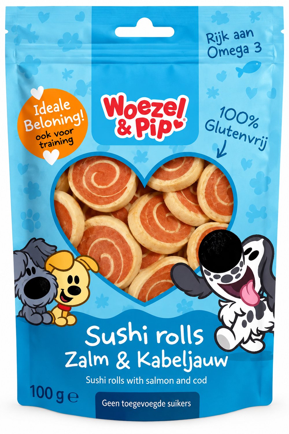 Woezel & Pip Sushi Rolls Zalm & Kabeljauw Hondensnack 100 g