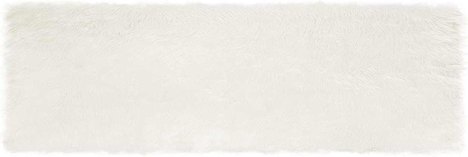 Kunstschapenvacht tapijt, 80 x 250 cm, zachte loper van imitatiebont, modern hoogpolig tapijt van polyester, wit, voor woonkamer