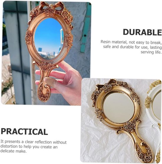 2stuks Retro Handspiegel Met Handvat Vintage Handspiegel Voor Vrouwen Compact Reismirror Voor Make-up Lichtgewicht Draagbaar Voor Thuis Onderweg — afbeelding 5