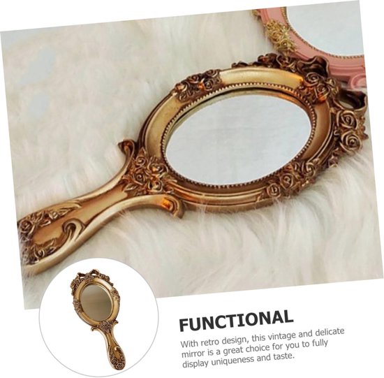 2stuks Retro Handspiegel Met Handvat Vintage Handspiegel Voor Vrouwen Compact Reismirror Voor Make-up Lichtgewicht Draagbaar Voor Thuis Onderweg — afbeelding 3
