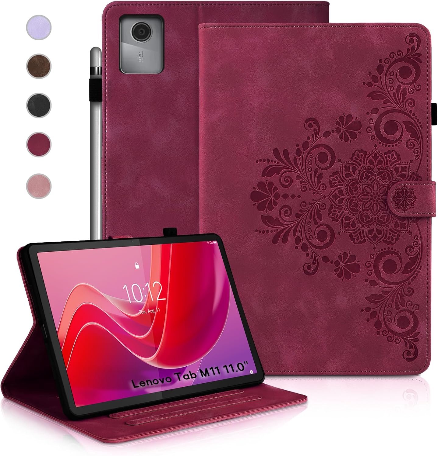 Hoesje voor Lenovo Tab M11 11", Retro Tab M11 (TB-330FU/TB-331FC) Beschermhoesjes in Effen Kleur Reliëfstijl, Magnetisch Gespontwerp, Standaardfunctie, Rood