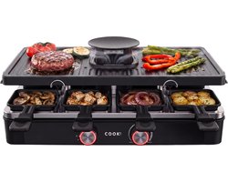 COOK-IT Gourmetstel met Afzuiging – 8 Gourmetpannetjes – 1400W – Regelbare Temperatuur – Antiaanbaklaag – Raclette Grill