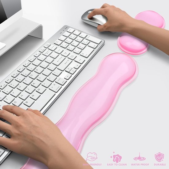 Polssteun voor toetsenbord en muis, leuke polssteun en armsteun, toetsenbordsteun, voor toetsenbord en muis, pijnverlichting, geschikt voor kantoor/computer/laptop/gaming (transparant roze set) — afbeelding 3