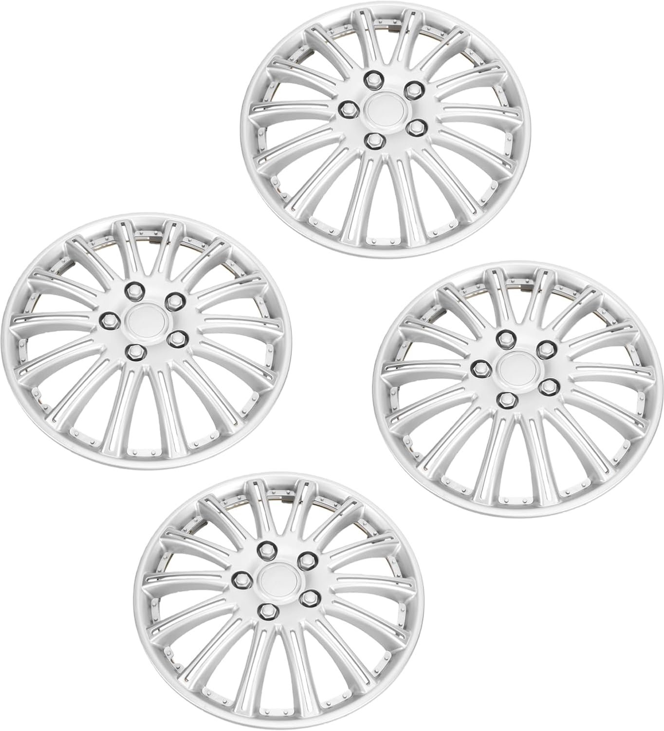 Naafdoppen, 14 Inch Universele ABS-velgdoppen, Zilveren Afwerking met 4-pack Clip-on voor auto's, SUV MPV