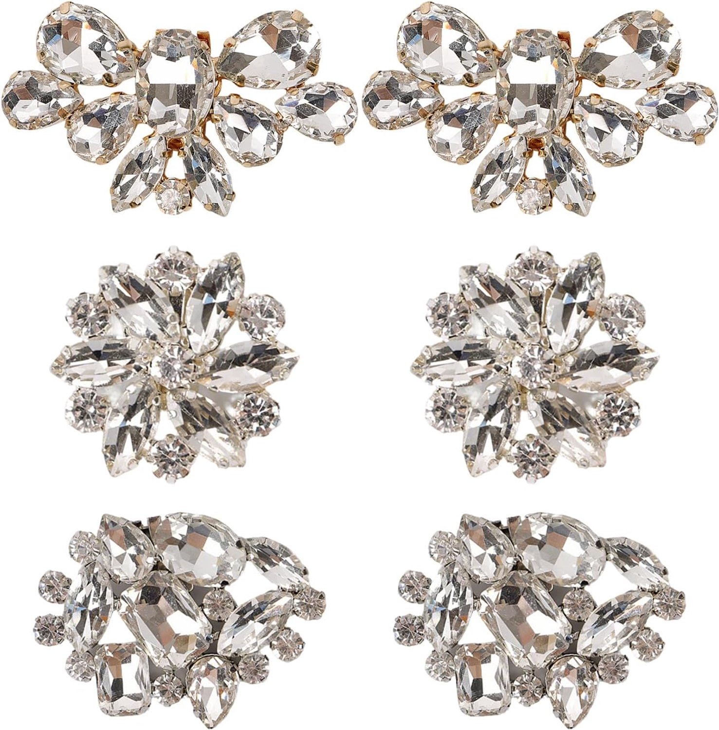3 paar glinsterende bruiloftsclips met hoge hak, schoenclips met imitatieparels, afneembaar, bloemendesign, kristal, voor bruidsschoenen, hoeden, tassen