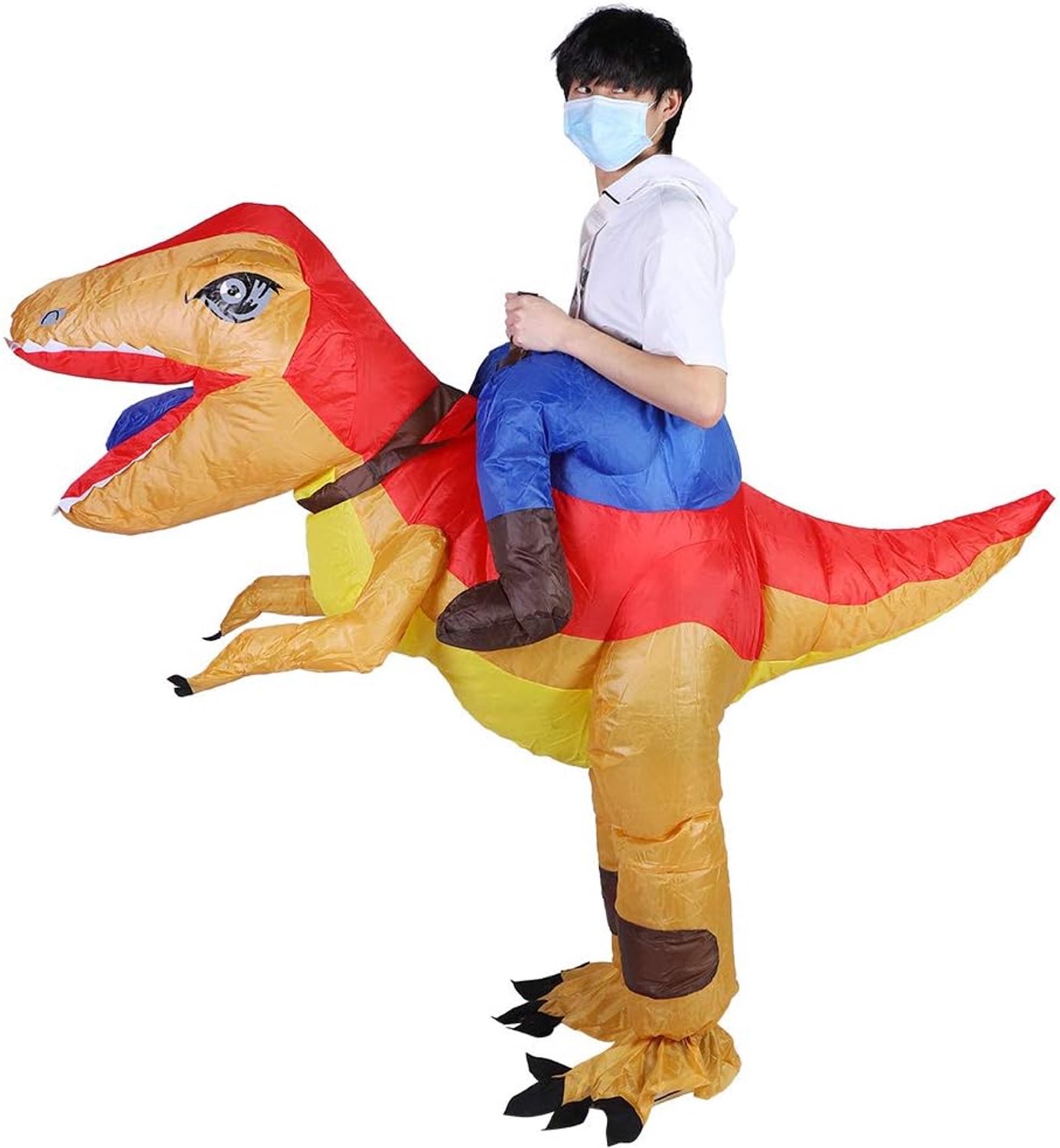 Chrees Opblaasbaar dinosauruskostuum voor volwassenen, met luchtblazer en 190T-polyesterstof voor Halloween-feestdecoraties