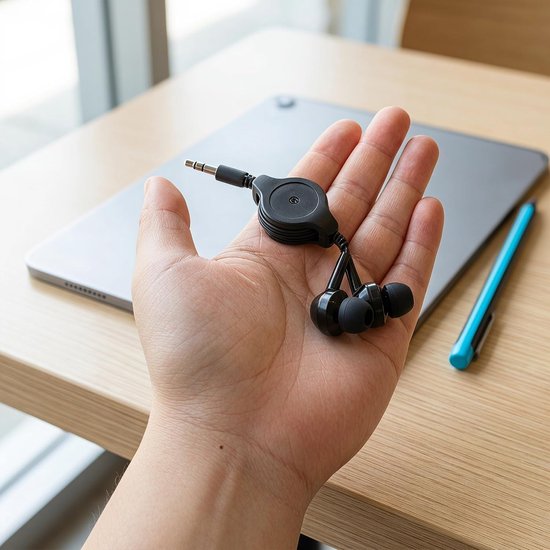 2 Stuks Intrekbare Bedrade Oordopjes Jack Stereo Hoofdtelefoon Lichtgewicht Reisbedrade Koptelefoon Voor Smartphones Klittenvrij Compact — afbeelding 4