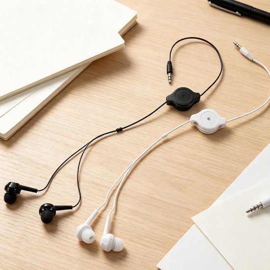 2 Stuks Intrekbare Bedrade Oordopjes Jack Stereo Hoofdtelefoon Lichtgewicht Reisbedrade Koptelefoon Voor Smartphones Klittenvrij Compact — afbeelding 3