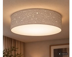 B.K.LICHT - Decoratieve Plafondlamp - met sterrenhemel effect - kinderkamer lamp - taupe - rond - 2x E27 fitting - Ø38cm