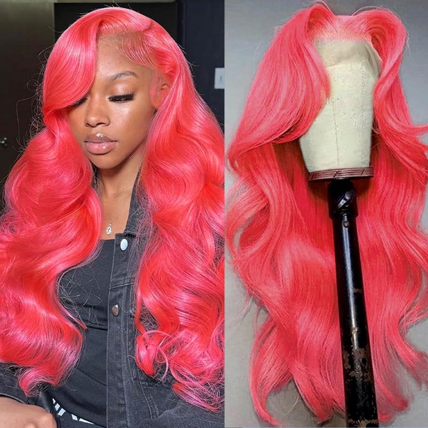 Colorful Bird 76,2 cm Roze Lace Front-pruiken van Echt Haar Body Wave 13x6 HD Lace Frontale Pruiken Lijmvrij Pre Geplukt met Baby Haar voor Vrouwen 180% Dichtheid Heet Roze Gekleurd