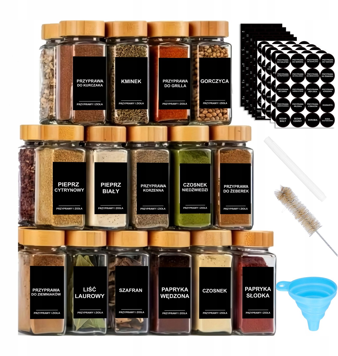 24x Glazen Kruidenpotjes 120ml met Bamboe Deksel & 240 Stickers