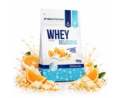 AllNutrition | Delicious | Whey protein | White chocolate orange | 700gr 23 servings | Eiwitshake | Proteïne shake | Eiwitten | Proteïne | Supplement | Mix van (blended) concentraat / isolaat | Nutriworld