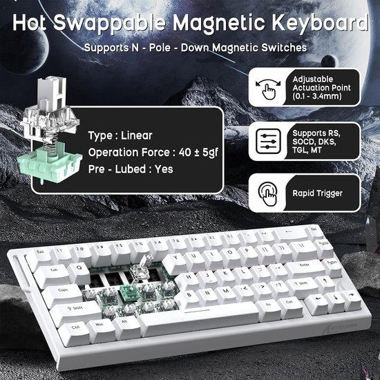 Gaming Toetsenbord met Magnetische Technologie en X3 Gaming Muis, Wit - Voor Optimale Prestaties en Comfort — afbeelding 3