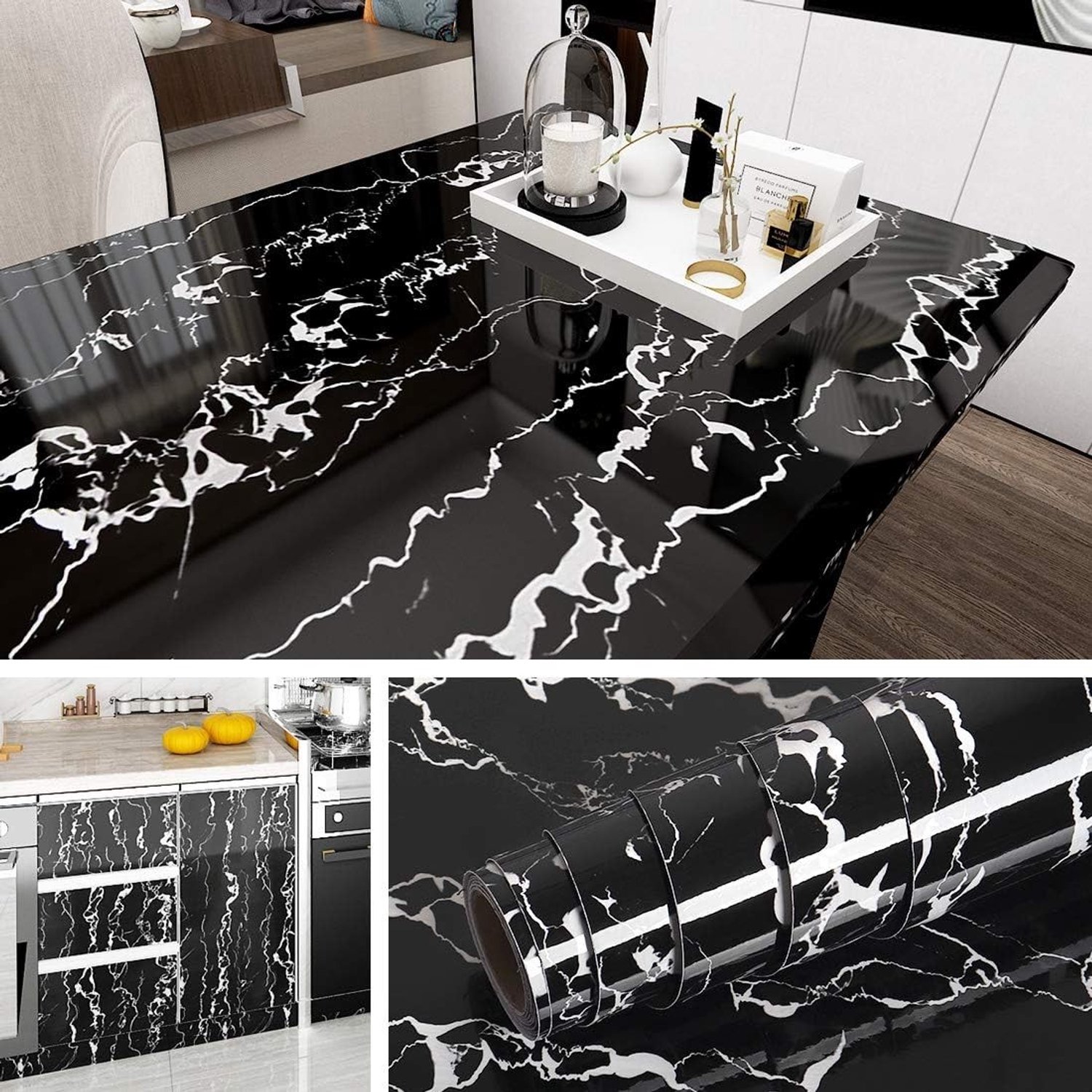 Zwart Marmer Contactpapier Zelfklevend Waterdicht Vinyl voor Keuken, Badkamer en Meubels - 40CMx2M