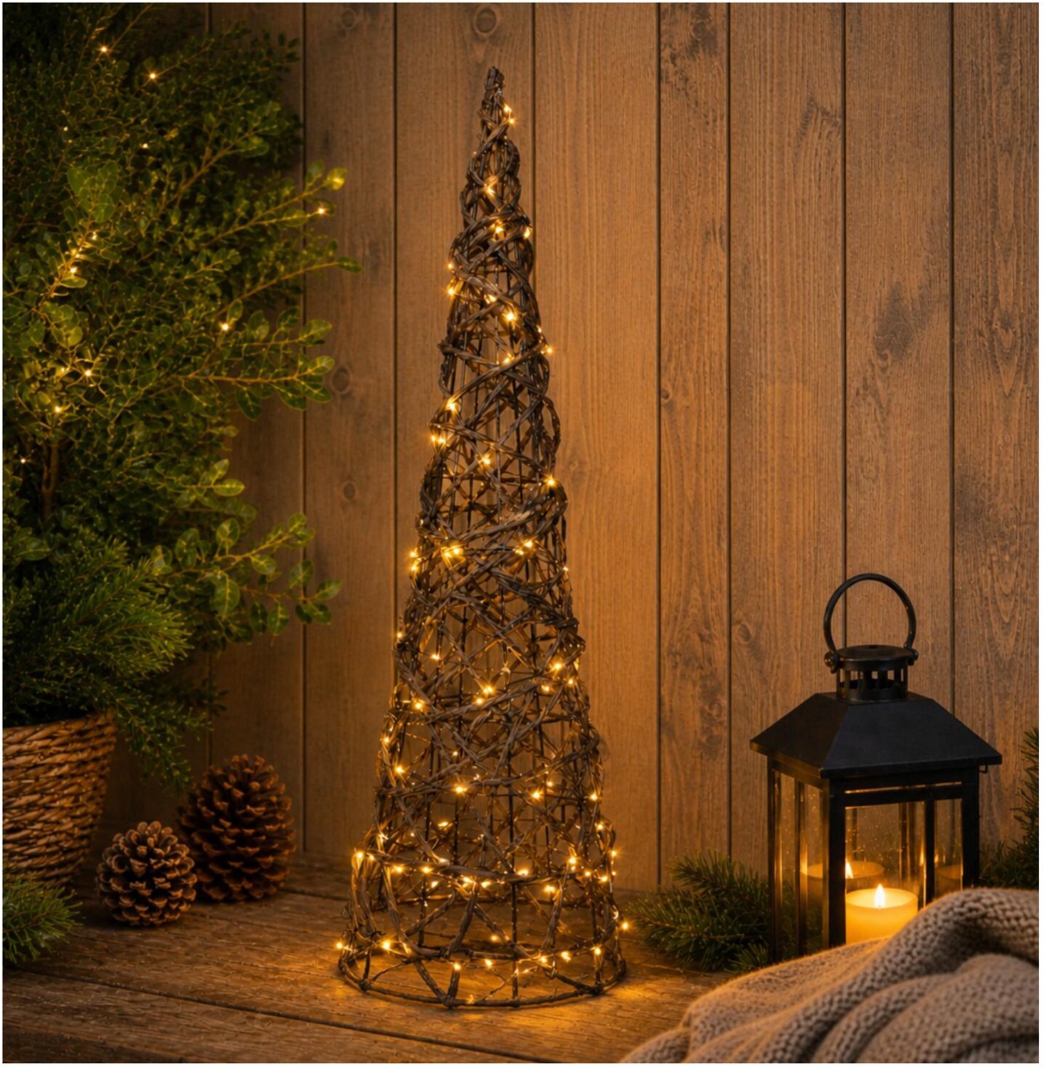 Anna's Collection LED kegel kerstboom lamp - 60 cm - 100 led lampjes - warm wit - kerstverlichting