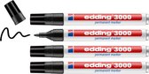 edding 3000 permanent marker - zwart - 4 stiften - ronde punt 1,5-3 mm - water en wrijfvast - voor karton, kunststof, hout, metaal, etc. - alcohol markers voor volwassenen