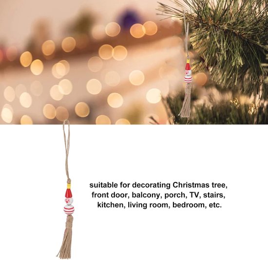 5 Stuks Kerstkralen Ornament, Schattige Heldere Kleuren Sterke Houten Sneeuwpop Houten Kralen Kerstprint Houten Kralen Met Touw Sjaal Houten Kralen Voor Boomdeur Slaapkamer(Five-Pointed Star-Rood) — afbeelding 2