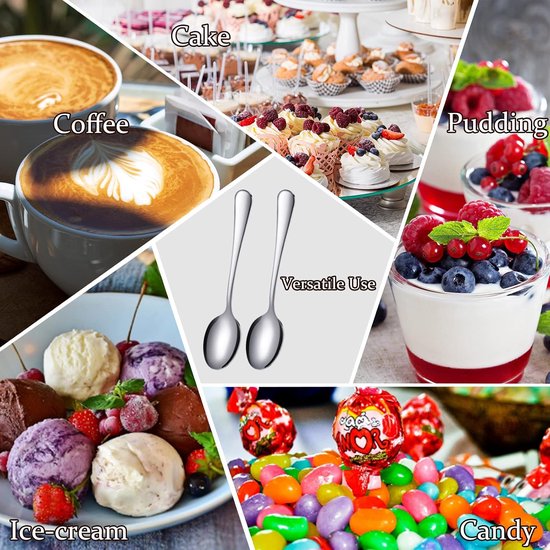 100 stuks koffielepel, Demitasse Espresso lepels, roestvrijstalen theelepels, 4,33 '' proeflepel, kleine dessertlepel, keukenlepels voor dessert, thee, voorgerecht, 1,18 '' breed (zilver, klassieke stijl) — afbeelding 2