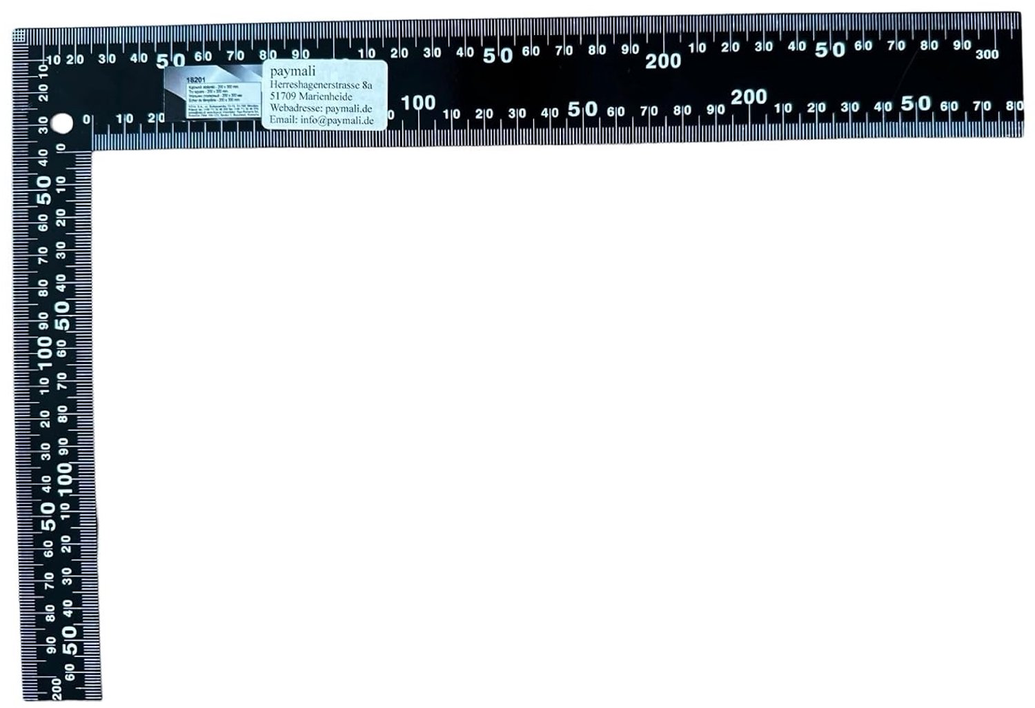 Timmermanshoek - Staal - 300 x 200 mm - Met Metrische Schaal - Voor Houtbewerkers
