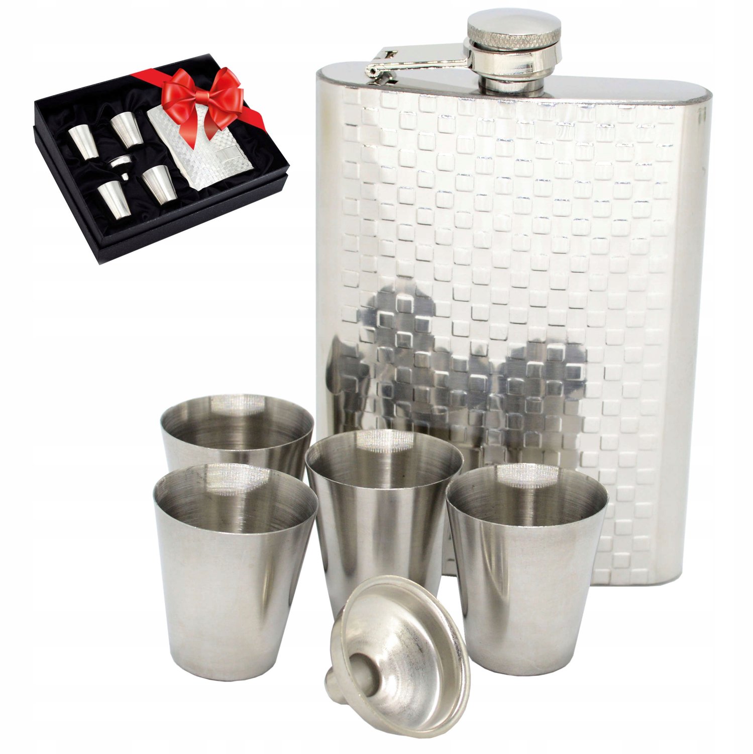 Set: RVS Heupfles met 4 Glaasjes - Perfect Cadeau