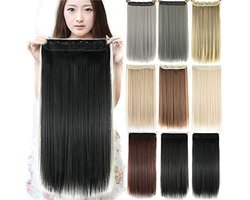 IMISSU Long Natural Thick Hair Straight Clip in on Synthetic Hair Extensions Hairpieces for Women (28 inches, Pikzwart)