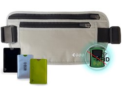 Grehge RFID Money Belt with Adjustable Elastic Strap for Travel Hidden Security Waist Money Pouch with Multi-Pocket + 3 RFID Card Protector Sleeve (Bl